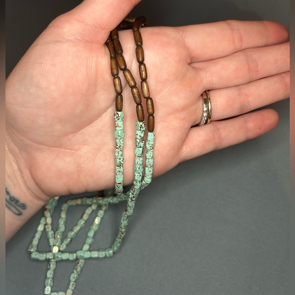 Three Strand Wood And Metal Beaded Necklace - Picture 4 of 4